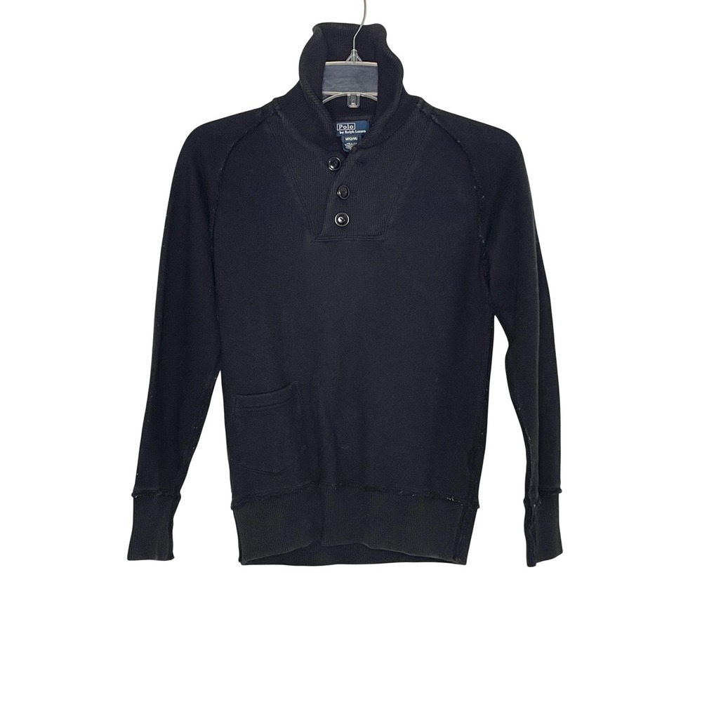 Polo Ralph Lauren Boys M 12-14 Black Shawl Collar Button Pullover Sweatshirt